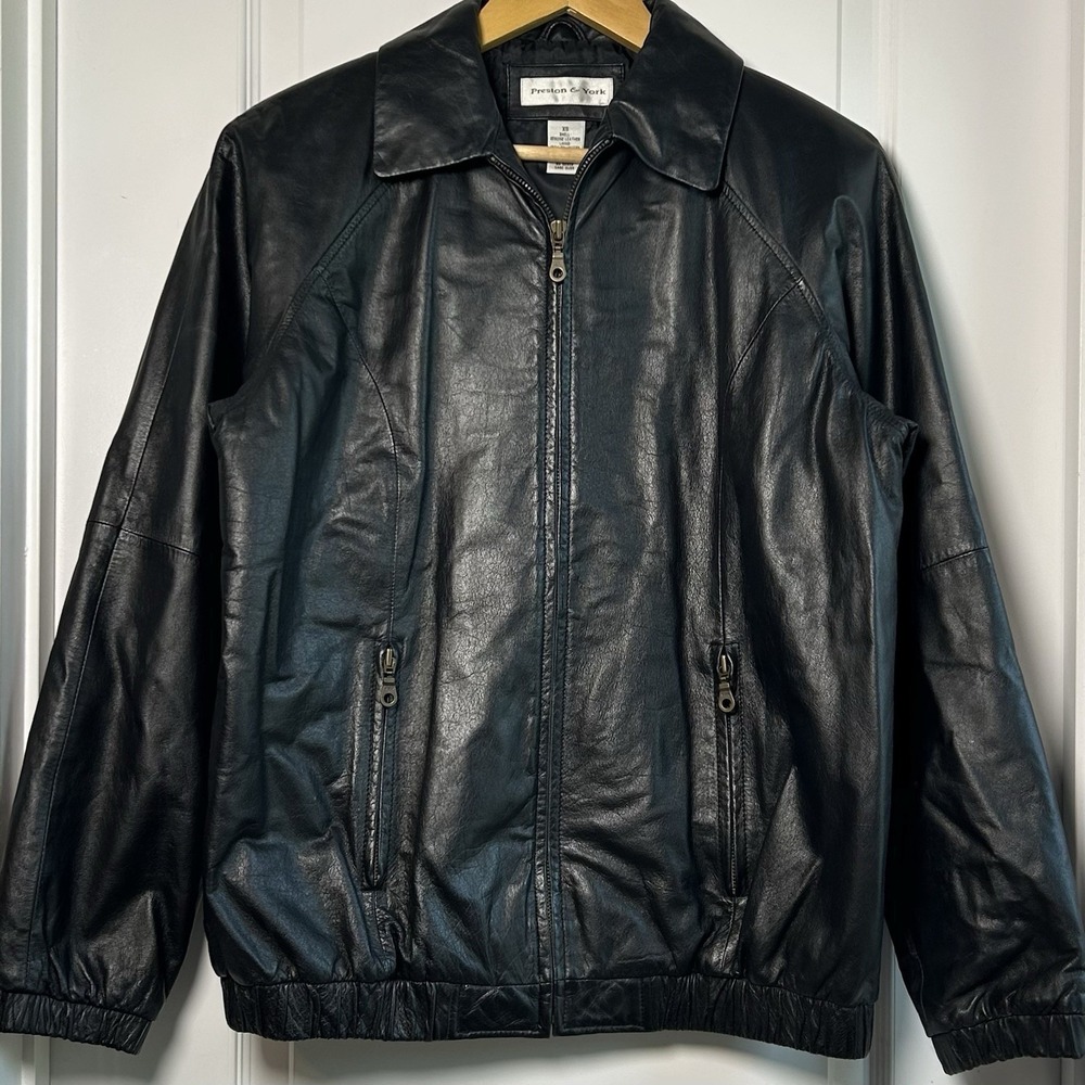 Preston & York Vintage Y2K Genuine Leather Black Bomber Grunge Revival‎ Style